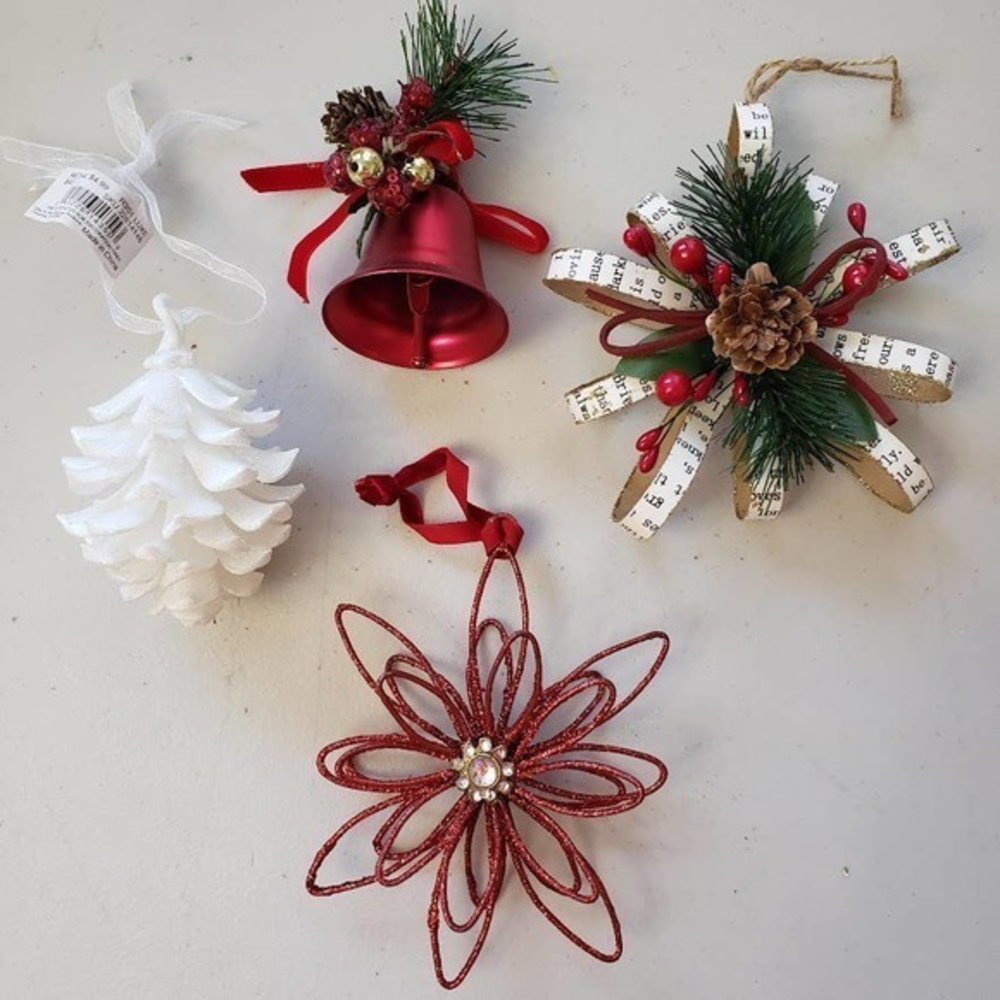 Christmas Tree Ornaments In Beautiful reds, Whites and Pine, Garland, Decoration